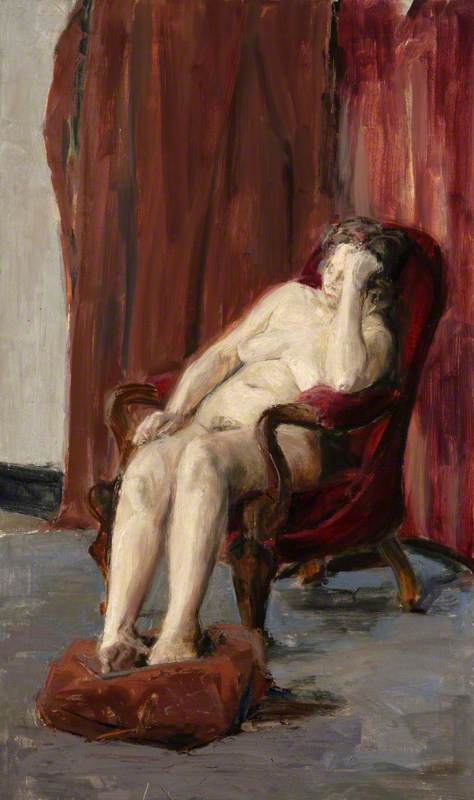 Seated Female Nude in Red Chair