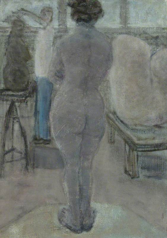 Back of Standing Female Nude in Clay Modelling Class