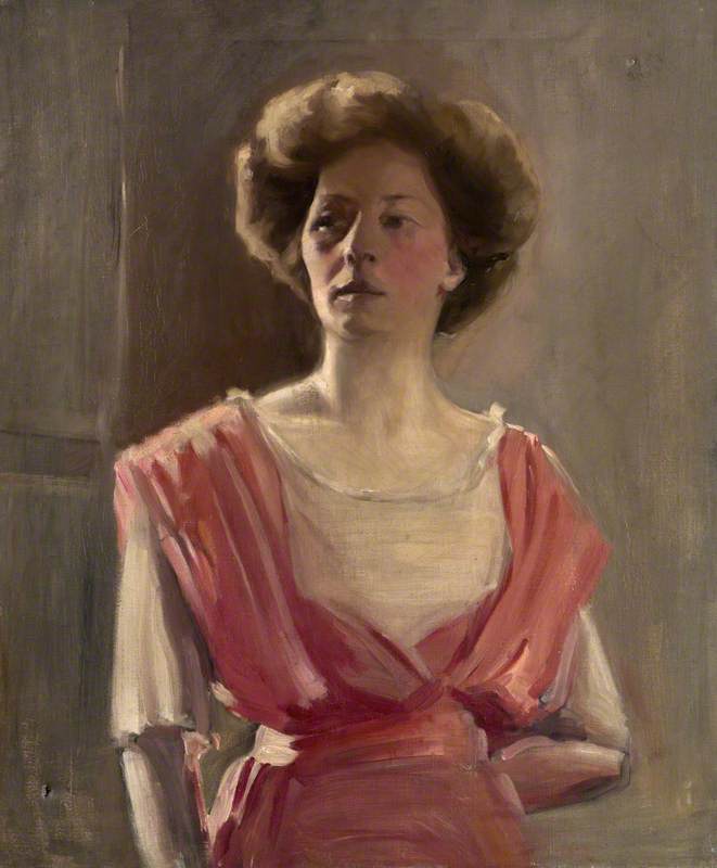 Portrait of a Woman in a Pink Dress