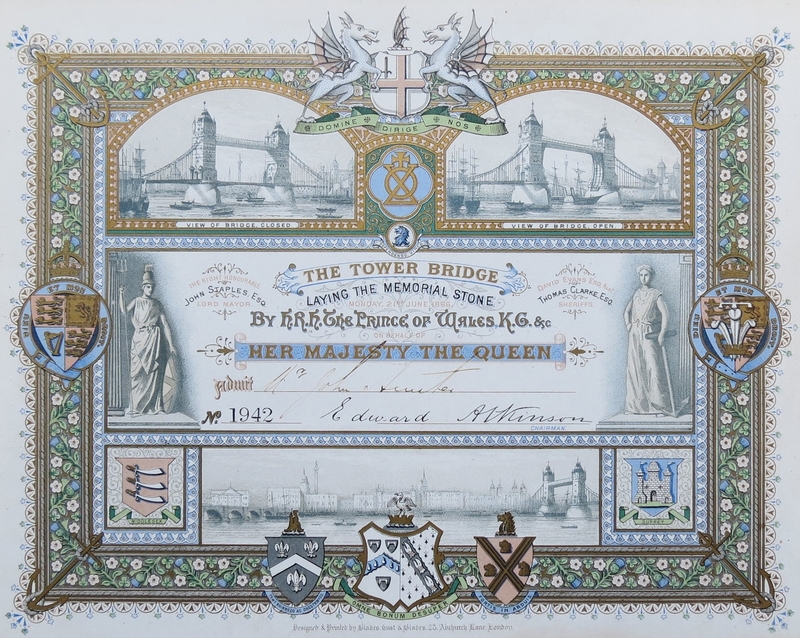 Invitation Card Issued to Mr John Hunter for the Laying of the Tower Bridge Memorial Stone