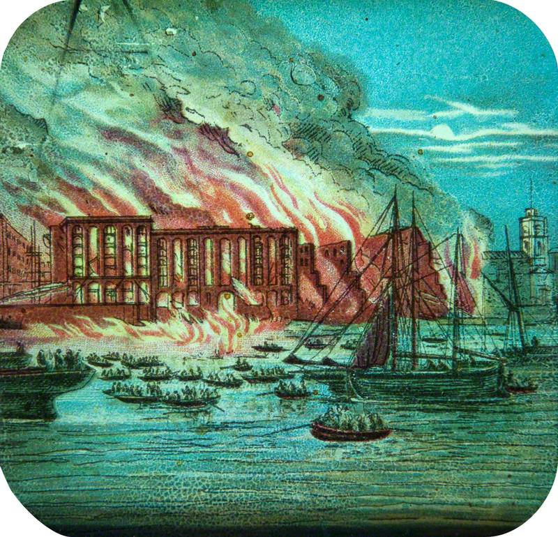 Burning Building at a Port*