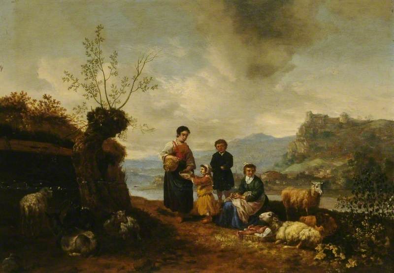 River Landscape with Peasant Women, Children and Animals