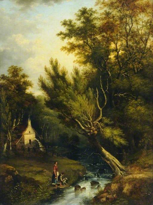 Landscape, Watermill and Figures by a Stream