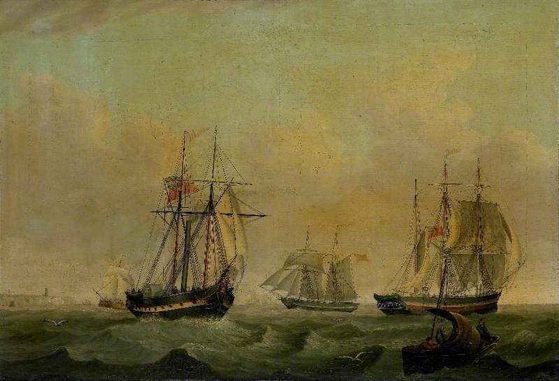 PS 'Rob Roy', Brig, Barque and Fishing Smack Sailing off Flamborough Head, East Riding of Yorkshire