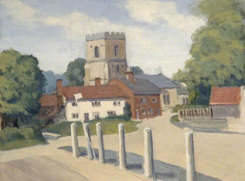 Village Scene with a Church at the Centre and Surrounded by Trees