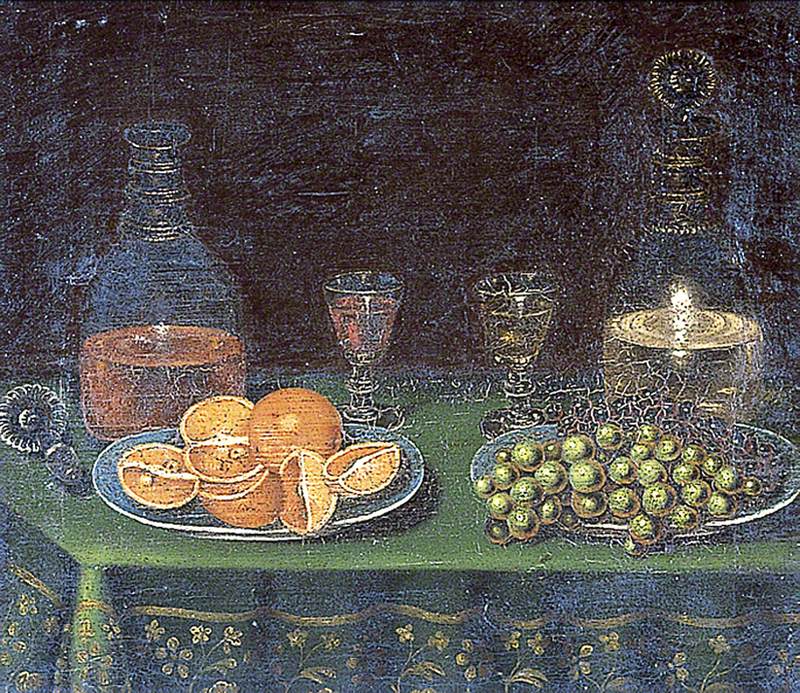 Still Life of Fruit with Decanters and Glasses