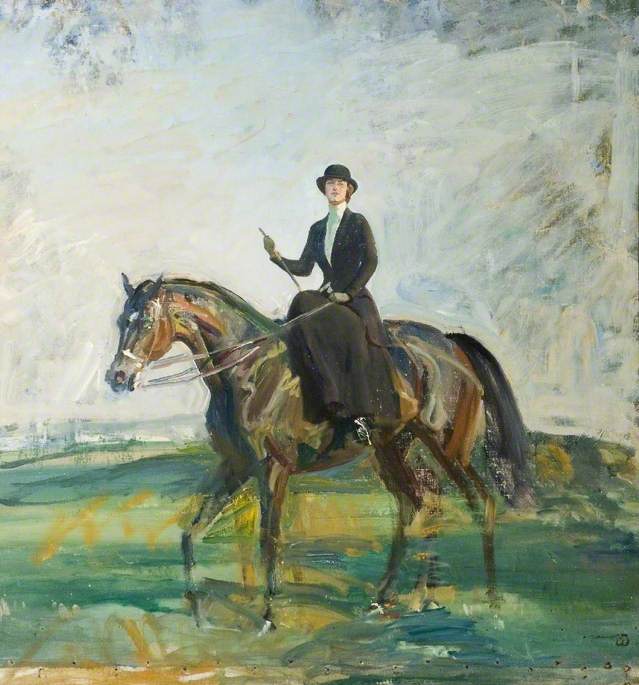 Lady Munnings Riding a Bay Hunter