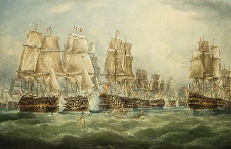 The Battle of Trafalgar, 21 October 1805 with 'Victory' Breaking through the Combined Fleet Astern of the 'Santisima Trinidad'
