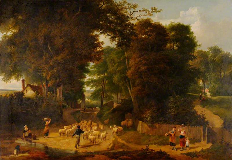 Landscape with Sheep on a Road