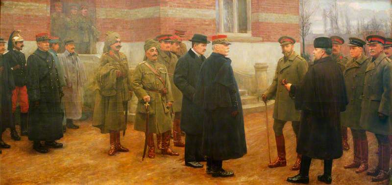 Merville, 1 December 1914, the Meeting of George V and President Poincaré of France at the British Headquarters at Merville, France, on 1 December 1914