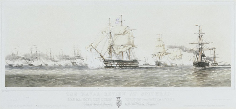The Naval Review at Spithead.  Her Majesty the Queen Reviewing the Fleet in Action
