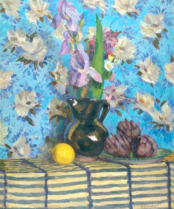 Abat-jour Tambour 23cm - Motif Bloomsbury Duncan Grant - Jaune Raisin - Fait Main (reconditionné)