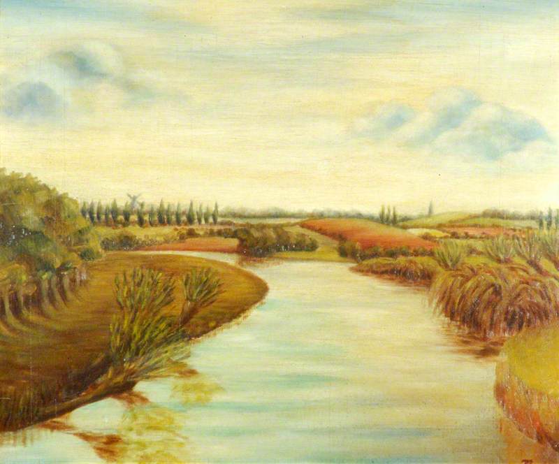 River Scene with a Windmill