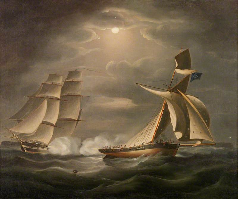 A Brig Chasing a Smuggler or Pirate Ship