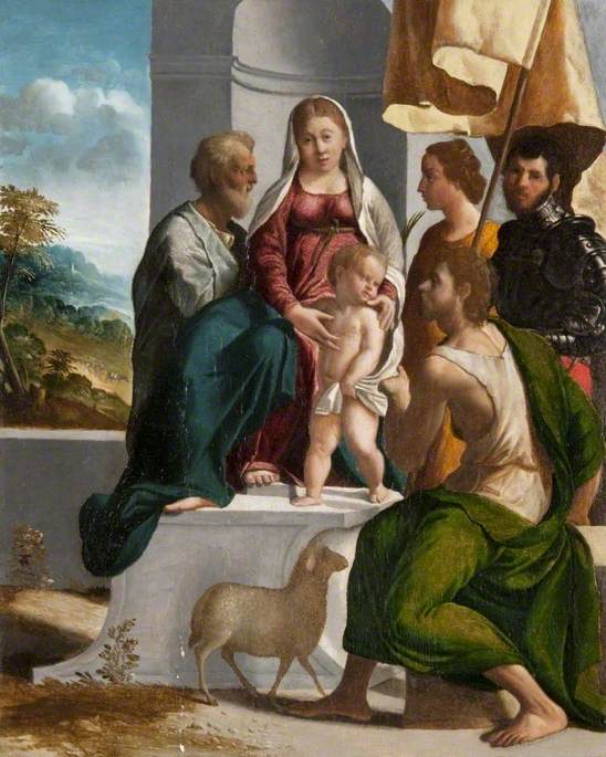 The Holy Family with a Virgin Martyr, Saint John the Baptist and Saint George (?)