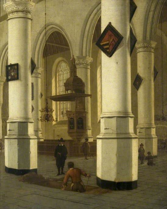 Interior of the Oude Kerk, Delft, with a Gravedigger