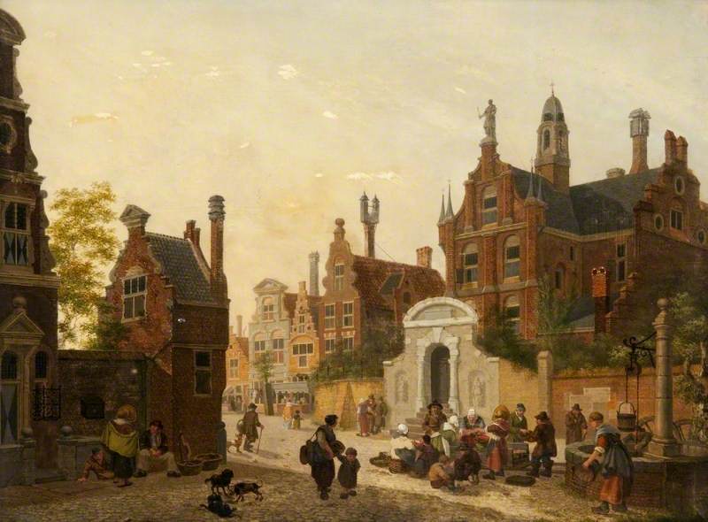 An Imaginary Dutch Street, with Figures by a Well