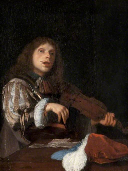 A Young Man Singing to a Violin