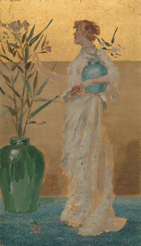 Draped Figure with a Glass of Flowers