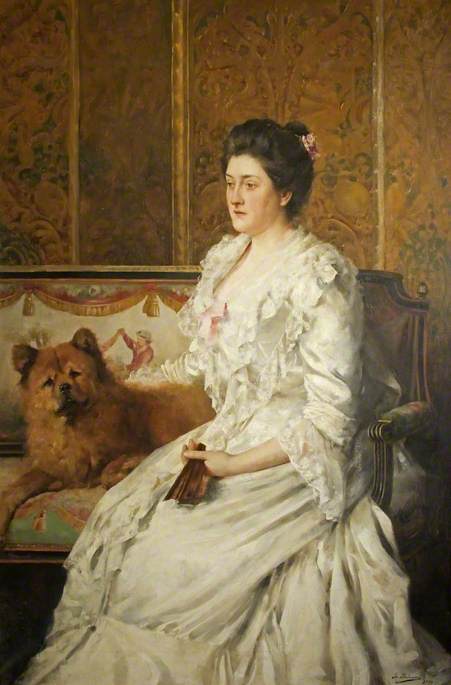 Lady Florence Antrobus (1856–1923), with a Chow