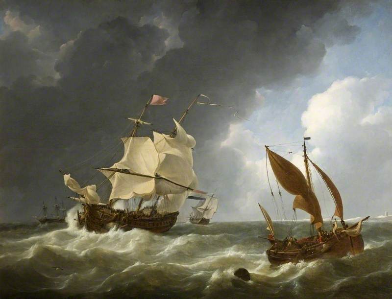 A Dutch Frigate Coming up to Anchor in a Storm