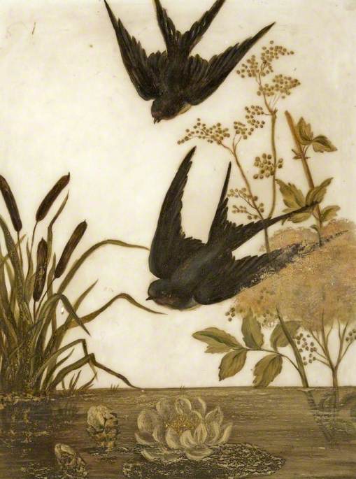 Two Swallows Above a Pond
