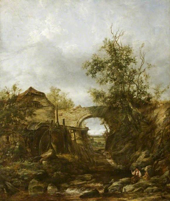 Landscape with a Bridge, a Water Mill and Boys Fishing