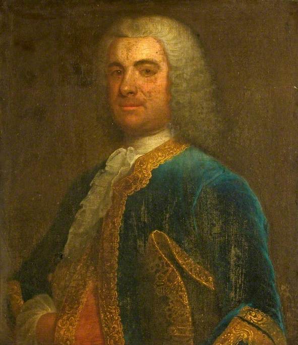 Portrait of a Man in a Grey Wig and a Blue Velvet Gold-Braided Jacket, Carrying a Tricorne Hat
