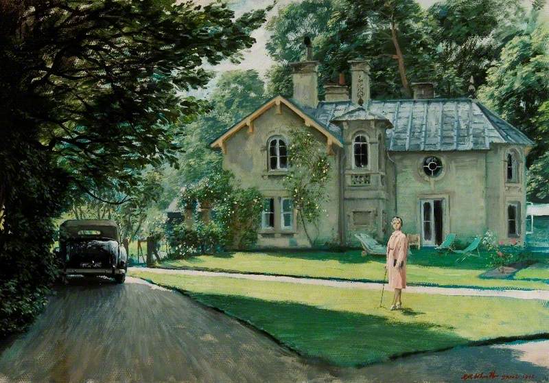 View of Daye House with Edith Olivier (1872–1948), Standing on the Lawn