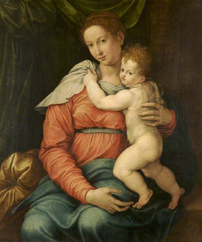 Virgin and Child before a Green Curtain