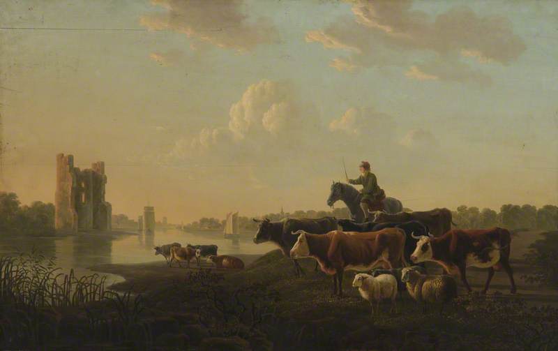 View of the Huis te Merwede near Dordrecht with Cattle beside the River Maas