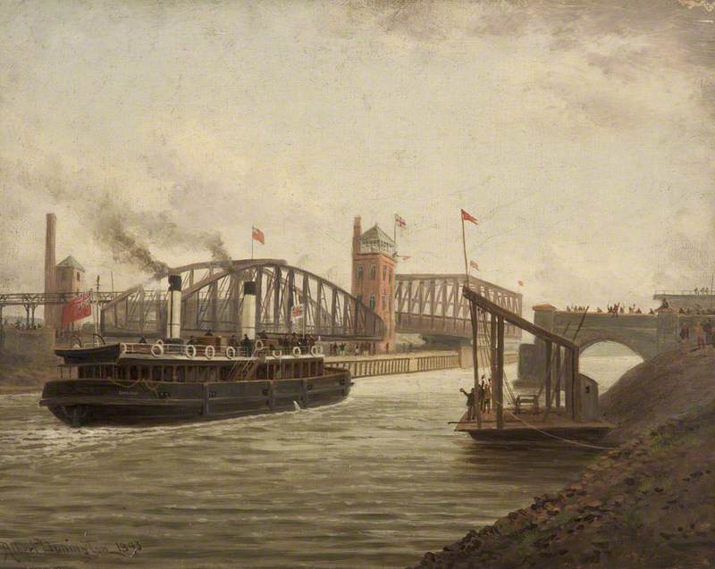 'The Snowdrop' with the Directors of the Manchester Ship Canal Passing Barton Bridges, 7 December 1893