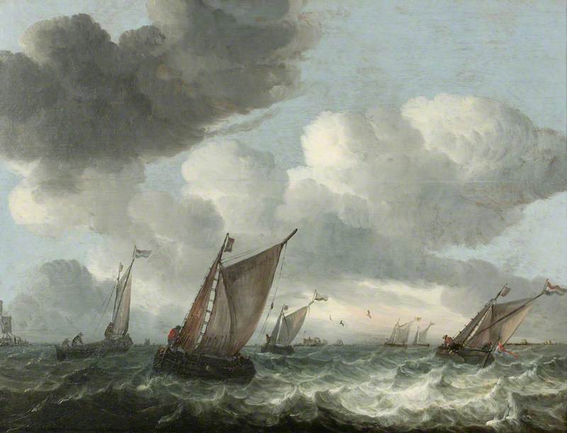 Fishing Boats off the Coast in a Choppy Sea