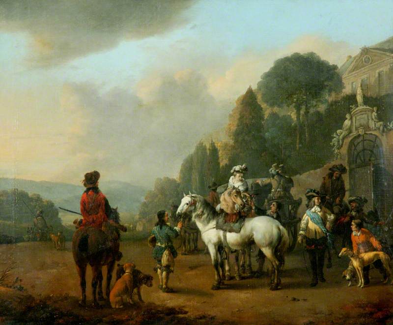 A Party of Falconers outside the Gates of a Château