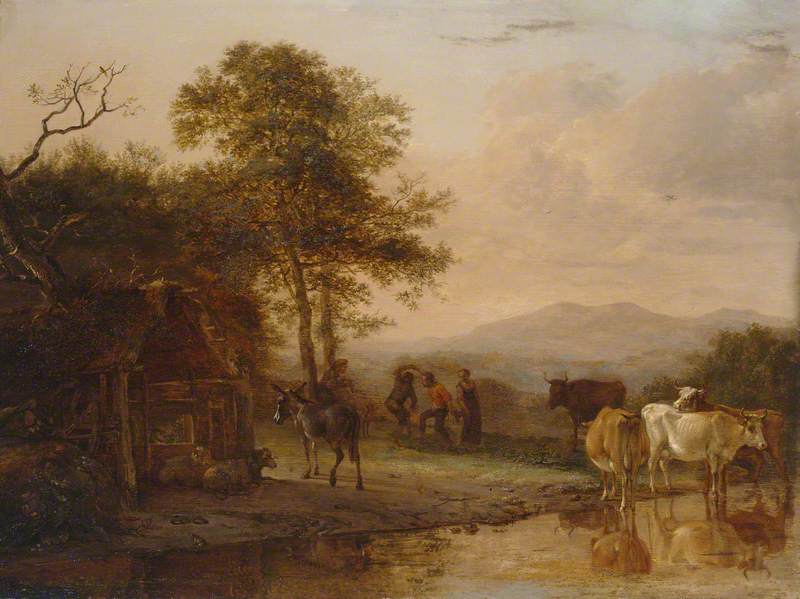 Evening Landscape with Cattle and Peasants Dancing to the Sound of a Pipe