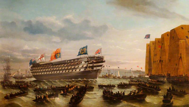 The Launching of HMS 'Royal Sovereign' at Portsmouth, 25 April 1857