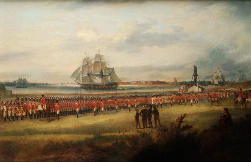 Military Review of the Worcestershire Regiment by Major-General Whitelocke on Southsea Common, 1823