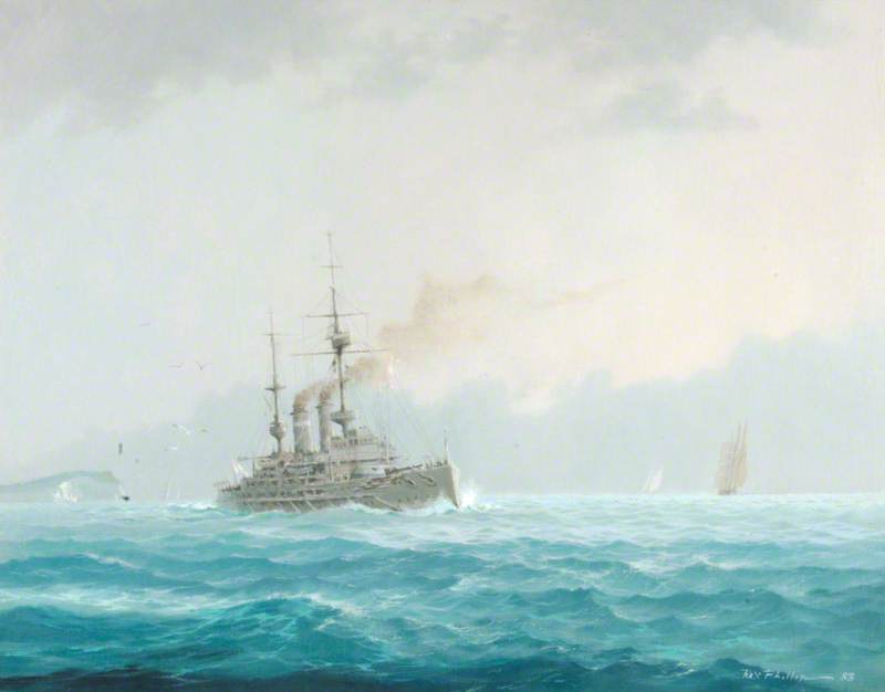 View of a King Edward VII Class Battleship, Steaming off 'The Needles', c.1903