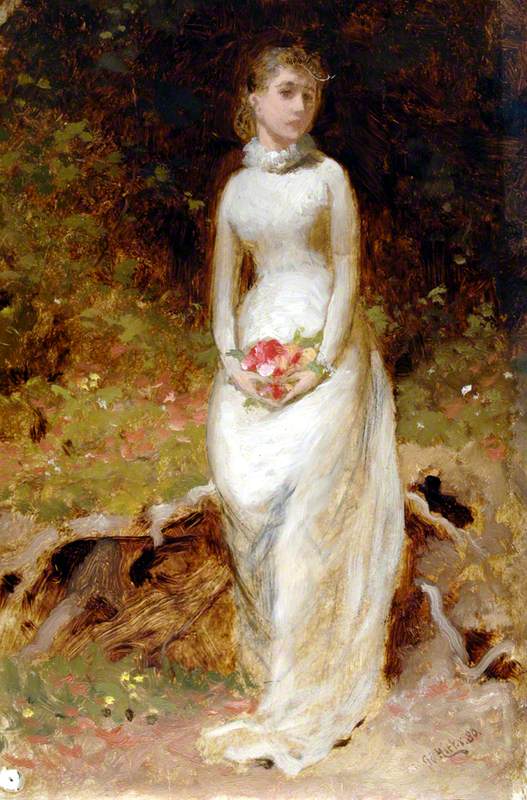 Lady in White Dress Holding Flowers