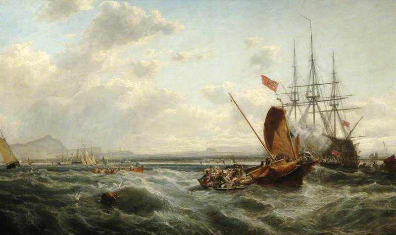 British Emigrants Boarding a Merchant Vessel for Australia, Firth of Forth