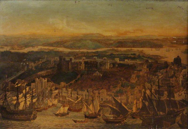 Bird's Eye View of Southampton Showing Original Walls, Towers and Gates
