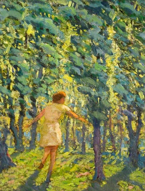 A Child Running through a Sunlit Wood