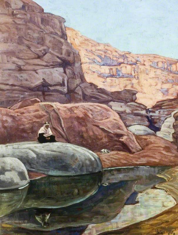 Arab Sitting on a Rock over a Pool in a Mountain Valley