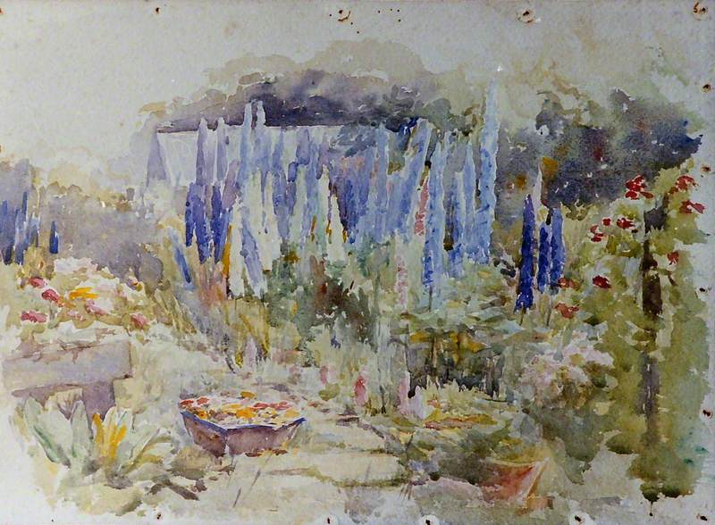 Garden Scene with Delphiniums