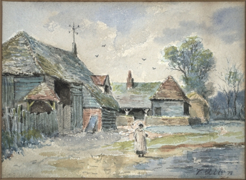 Farm and Pond with Woman