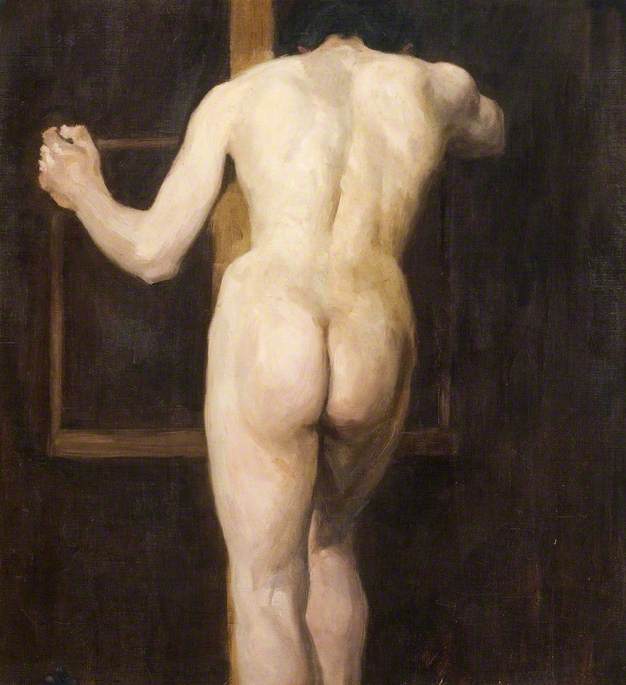 Male Nude Holding an Easel