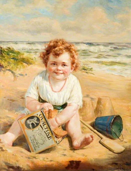Child on a Sandy Shore with a Tin of Ovaltine Rusks