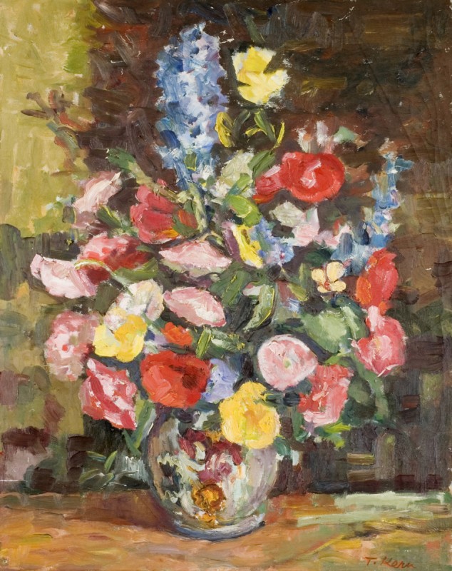 Flowers in a Vase with a Brown Background