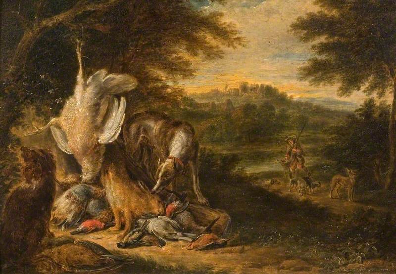 Landscape with Sportsman, Hunting Dogs and Dead Game