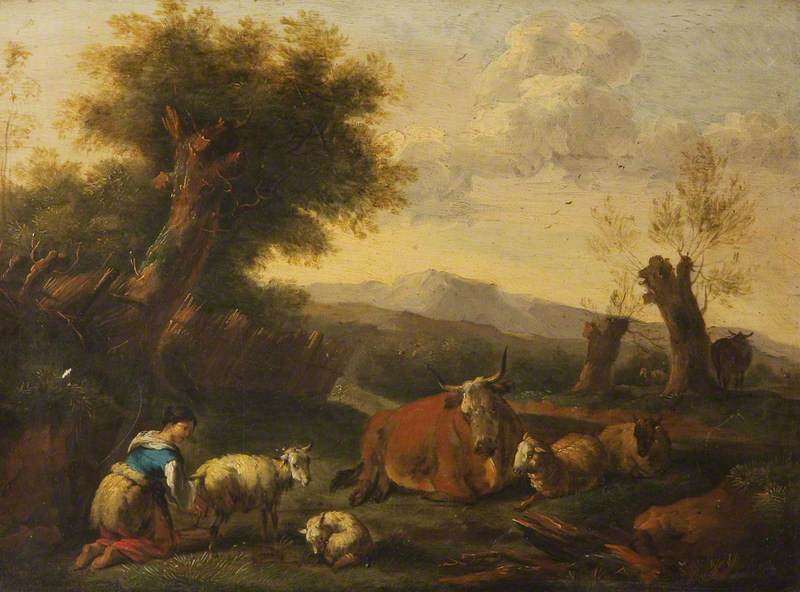 Landscape with Cattle, Sheep and a Peasant Girl